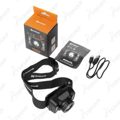 Фонарь NISUS налобный сенсорный 380 LM, IP44, USB (N-FN-HL18) 