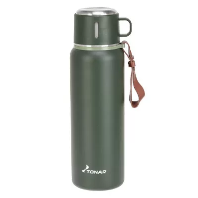 Термос (T-KD-7030-0.9) 900ML хаки (пробка-ситечко, крышка-кружка, ремешок) TONAR448014