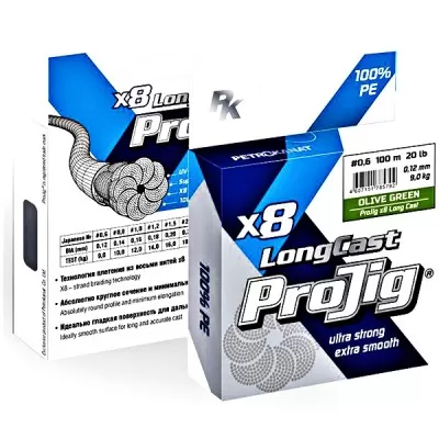 Шнур ProJig X8 Long Cast 0,10 мм, 6,5 кг,  100 м, хаки