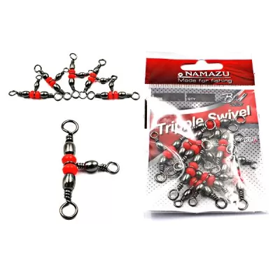 Вертлюг тройной Namazu TRIPPLE SWIVEL, латунь, цв. BN, р. 3 х 5, test-32 кг (уп.10 шт)
