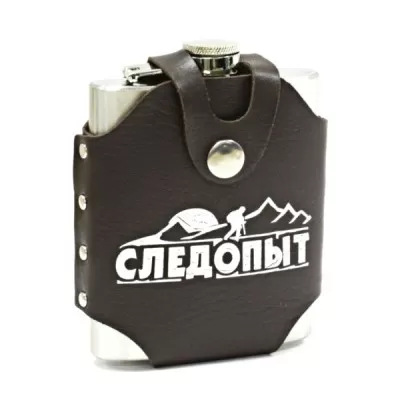 Фляжка СЛЕДОПЫТ "Freezly" в кож. чехле, 150 мл, корич.//PF-BD-F11434761